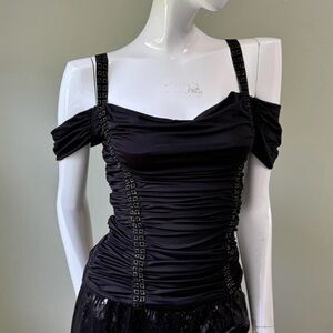 Chic Black Ruched Camisole with Strap Details‎